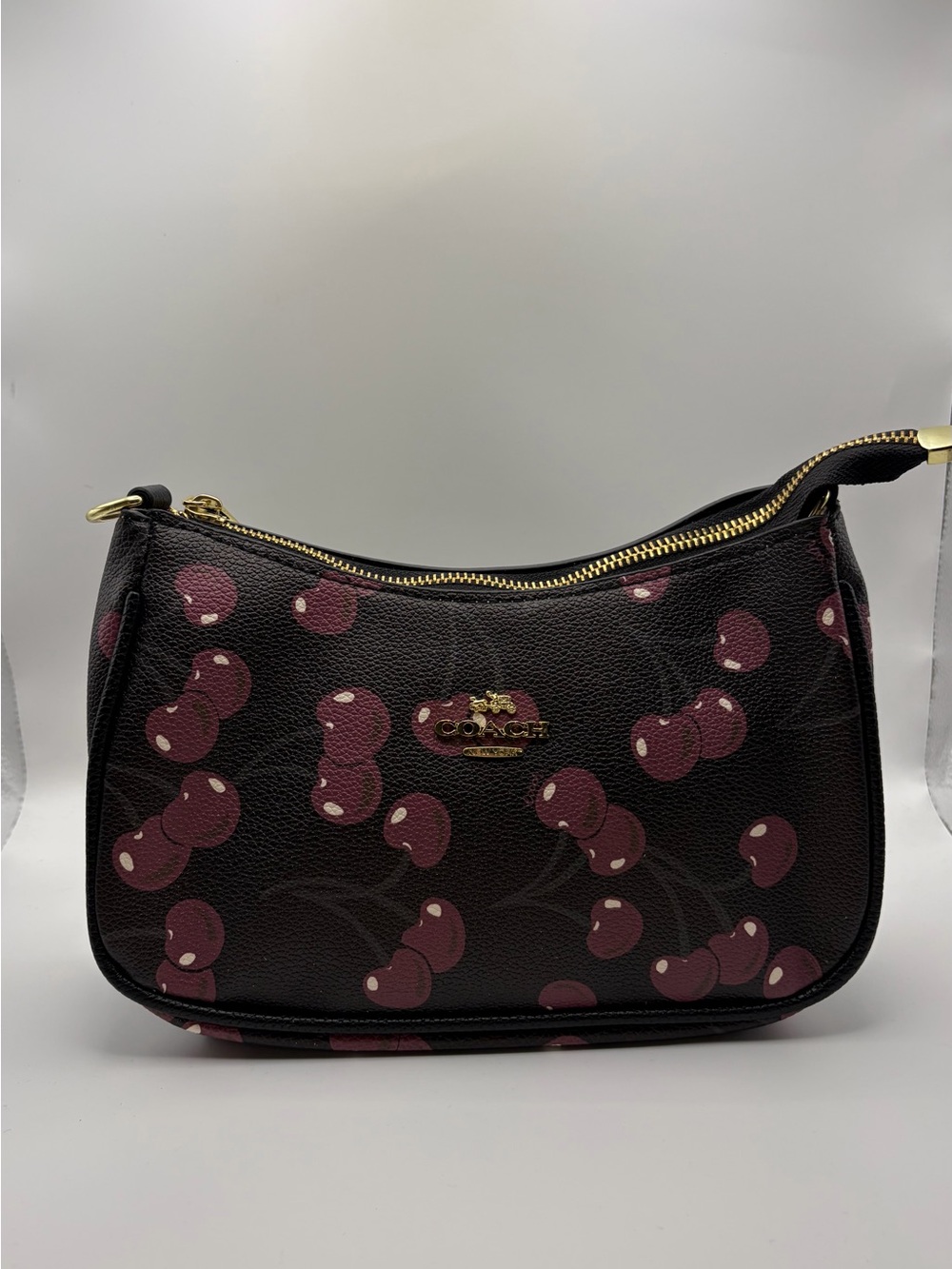 COACH Black Cherry-Print Mini Hobo Bag with Pink Accents - Picture 3 of 5